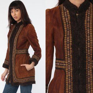 VTG Boho Suede Afghan Embroidered Penny Lane Coat